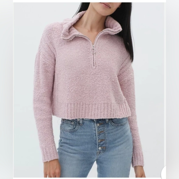 Aeropostale Sweaters - Aeropostal Pink Fuzzy Cropped Quarter-Zip Sweater in Light Petal Pink. M